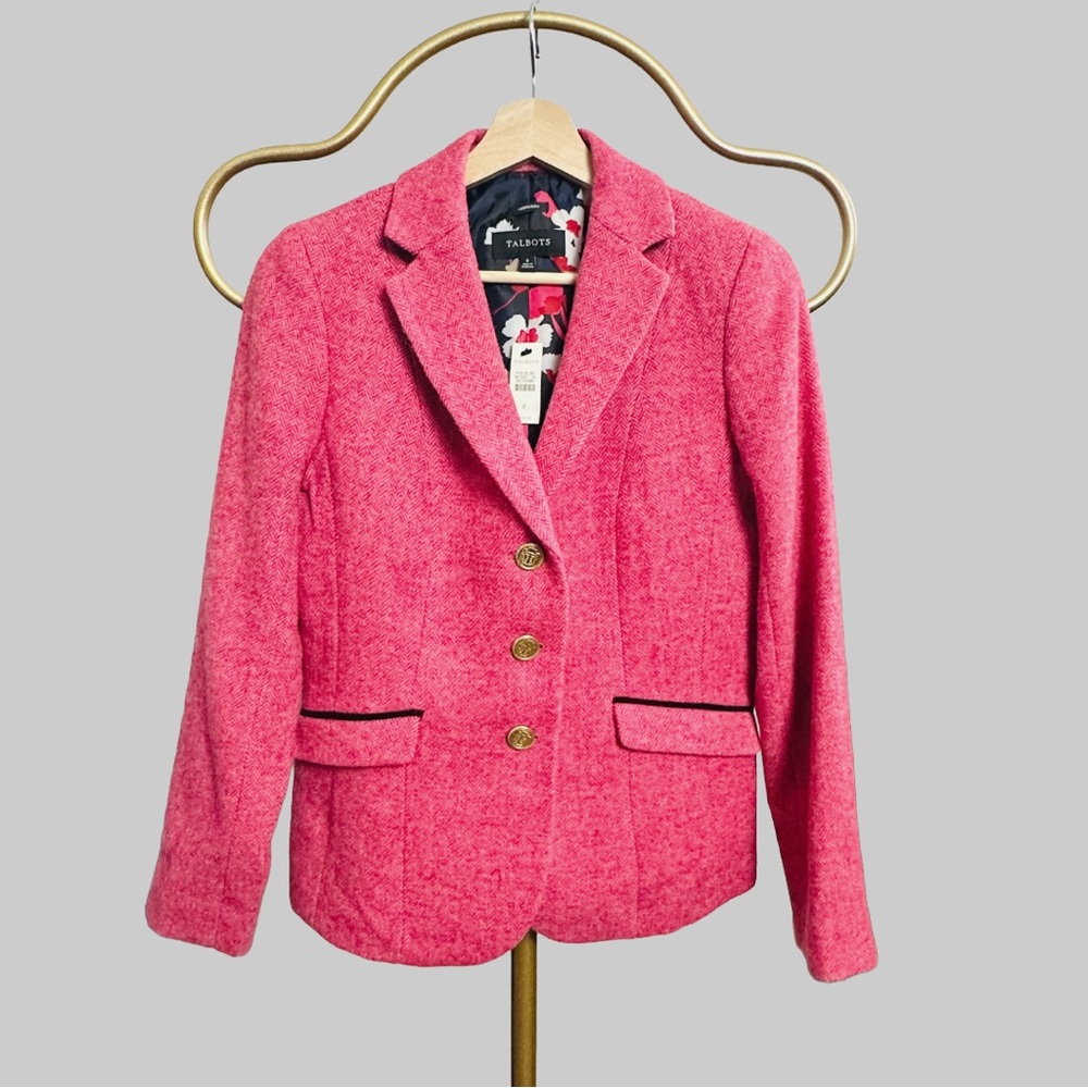 Talbots Aberdeen Pink Wool Blend Blazer Jacket with Floral Lining Size 2 NWT
